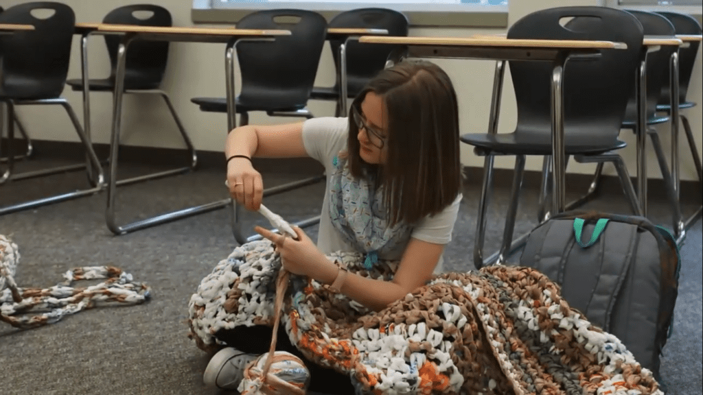 High School Students Make “Plarn” Blankets for the Homeless