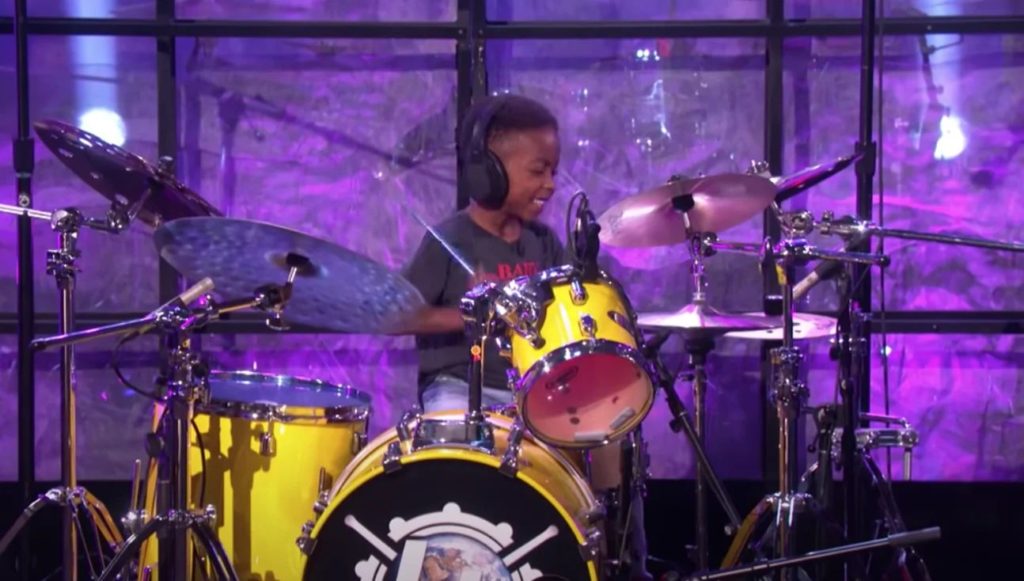 Amazing kid drummer goes on Ellen to play Lenny Kravitz cover then
