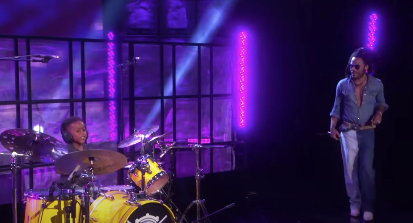 Amazing kid drummer goes on Ellen to play Lenny Kravitz cover then