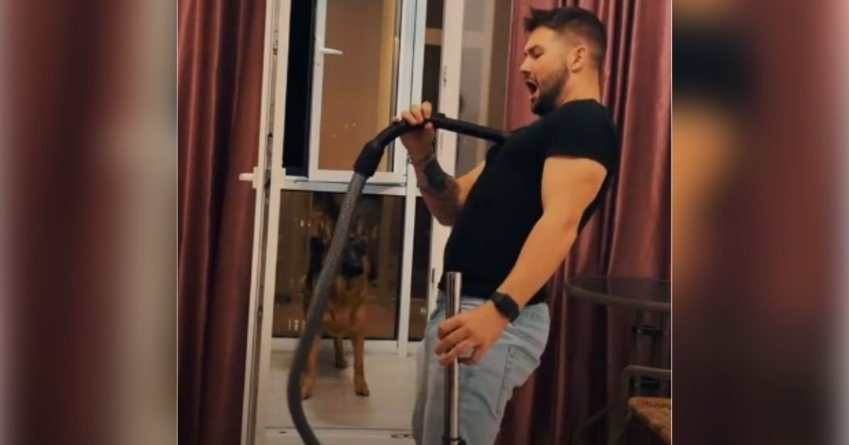 Hilarious video shows German shepherd protecting his owner from ‘dangerous’ vacuum cleaner