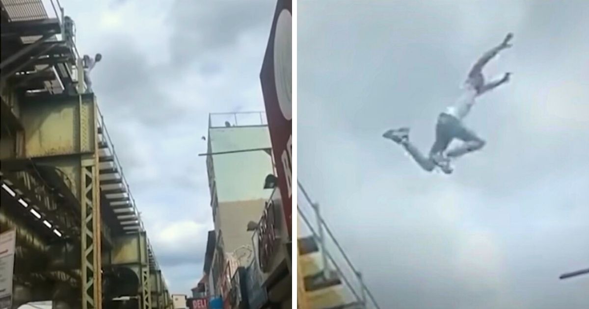 Man leaps from subway tracks onto building rooftop in daring attempt to ...